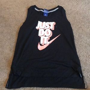 black w/ coral writing nike tank top